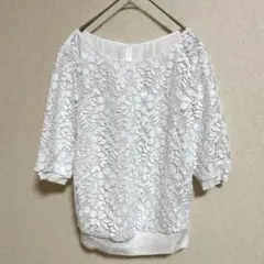 JUSGLITTY レースブラウス 白 七分袖 フェミニン 清楚 上品 春夏 1のサムネイル