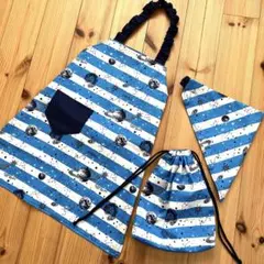 巾着セット★子供エプロン 120 〜 130 三角巾セット☆ 宇宙柄