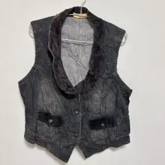 BiBA デニムベスト ジレ バックベルト付 ヴィンテージ風 カジュアル ベスト