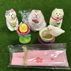 希少 デコレ コンコンブル 文鳥 4点セット（生花ついたて・桜・お茶