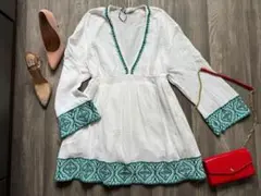 【新品】ZARA　ザラ　チュニック　ワンピース　エスニック柄　刺繍　白　ホワイト