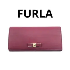 FURLA フルラ 長財布 リボン ロゴ ピンク 赤 レッド ボルドー