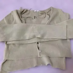 ベージュ リブ編み セットアップ　長袖リブニット