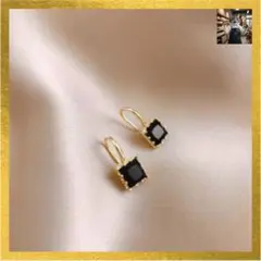 【再入荷】ゴールド×ブラック スクエアピアス