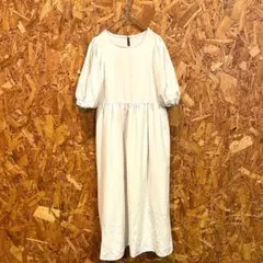 ロングワンピース フレア 半袖 バルーン袖 オフホワイト レディース F