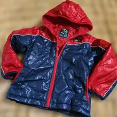 フード付き中綿コート110cm 赤/紺