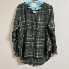 ブラウス レディース Lサイズ 緑チェック柄 長袖 秋春もの カジュアル 古着