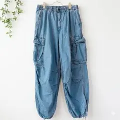ジーユー　デニムカーゴパンツ ゆったりサイズ　ワイドシルエット（M）ゆるだぼ　綿