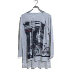 ベータ チュニック カットソー グレー 長袖 薄手 プリントＴシャツ おしゃれ