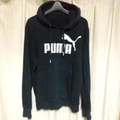 PUMA ビッグロゴ スウェット パーカー 黒 ブラック プーマ スポーツ 古着