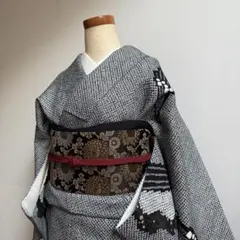 ゆっこ様　総絞り　訪問着　金彩　流水紋　モノトーン　黒　白