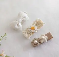 ♡ぷりんせすいちご♡ヘアクリップ・白♡ベビー♡お子様♡3個セット♡