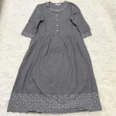 美品 ピンクハウス ワンピース マキシ丈 ギンガムチェック 刺繍 花柄 綿