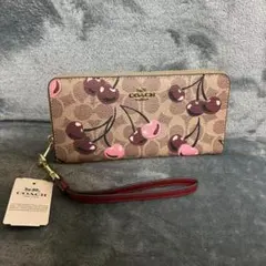 未使用コーチ 花柄 長財布 ロング ウォレットシグネチャー チェリー