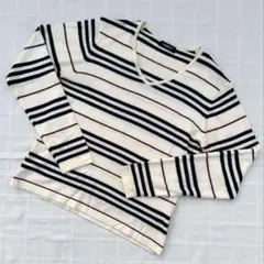 M　BURBERRY LONDON　ネイビー・ワインレッドのボーダーニット