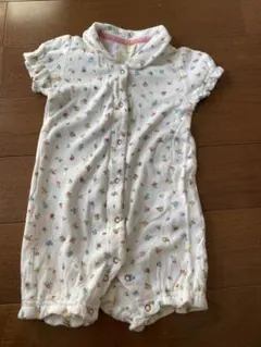 花柄ホワイトロンパース 半袖 襟付き