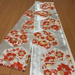 袋帯 花柄 赤金刺繍　レトロ　七五三