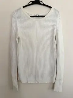 UNIQLO ホワイト リブ編み 長袖セーター