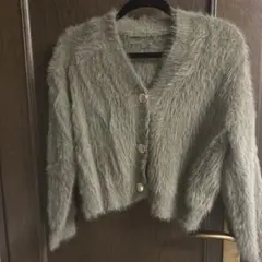 ファー風グレーVネックカーディガン