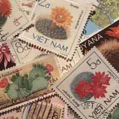 おしゃれな外国切手　サボテン　花　18種　19枚　海外切手　紙もの　古切手 植物