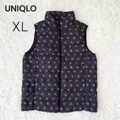 ユニクロ　ウルトラライトダウンベスト　レディース　XL 花柄　ブラック　ベスト