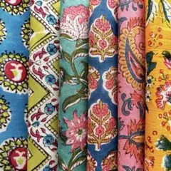 ブロックプリント インド綿 ハギレ アジアン エスニック ボタニカル 6枚セット