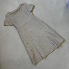 《 オケージョン 》 クリーム色 ツイード 半袖 ワンピース 9号 フォーマル