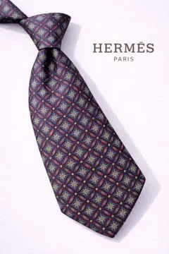 HERMÈS ネイビー 幾何学模様 ネクタイ