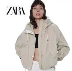 ZARA フード付きベージュ　ジャケット　ゆったり春アウター