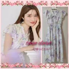 タイムセール★今期完売♡ウエストシャーリングスキッパーフラワープリントワンピース