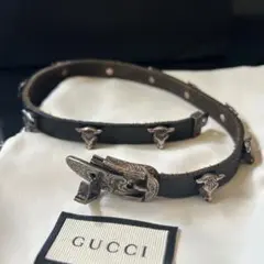 GUCCI タイガー スタッズ チョーカー アクセサリー レザー ブラック 