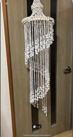 リモコン付き、3色LED電球付き カピス貝 シェルペンダントライト