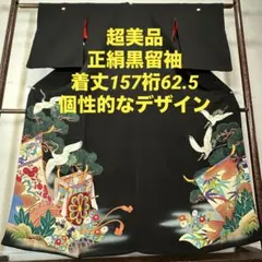 超美品　着物　正絹　黒留袖　着物 157裄62.5 鶴　龍　個性的　アンティーク