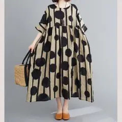 ロングワンピース ドット柄 ハイウエスト　ワンピース 夏 カジュアル 海外