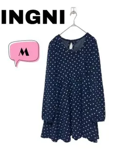 INGNI イング　ネイビー ドット柄 膝丈ワンピース M