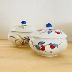 有田焼　錦松梅　蓋つき小鉢2点セット　和食器　昭和レトロ