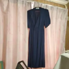 ネイビー 半袖 ラップスタイル ロングドレス