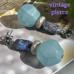 大ぶり良品【個性的な素材✤綺麗なブルー系】ヴィンテージピアス
