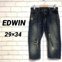 EDWIN エドウィン505 ダメージデニムパンツ 29×34 クロップドパンツ