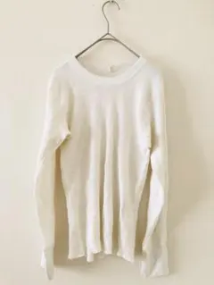 リブ編みホワイト長袖Tシャツ L