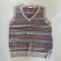 il gufo Vネックベスト グレー/レッド　サイズ4 95-100cm