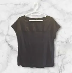 美品【INDIVI】フレンチスリーブ 胸元切替　カットソー 黒　ネイビー