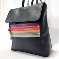 【極美品】ポールスミス 本革 レザー リュック マルチストライプ ブラック