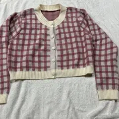 チェック柄長袖カーディガン