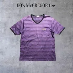 90s McGREGOR マクレガー M 紫ボーダー Tシャツ 胸ポケット 美品