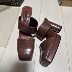 値下げ！ブラウン クロコ型押し サンダル ヒール8cm 24.5cm