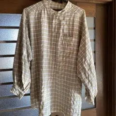 チェック柄 長袖シャツ ベージュ グレーフリーサイズ