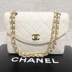 【美品】CHANEL シャネル マトラッセ ダブルチェーン ショルダーバッグ 白