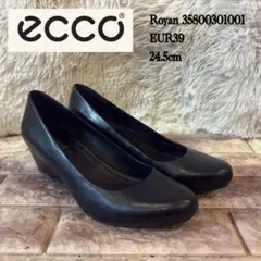 美品　ECCO Royan レザー　ウェッジソール　パンプス　24.5cm 黒のサムネイル