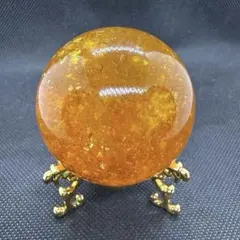 訳あり　マイカ共生イエローフローライト　スフィア　特価　台座セット♪爆虹